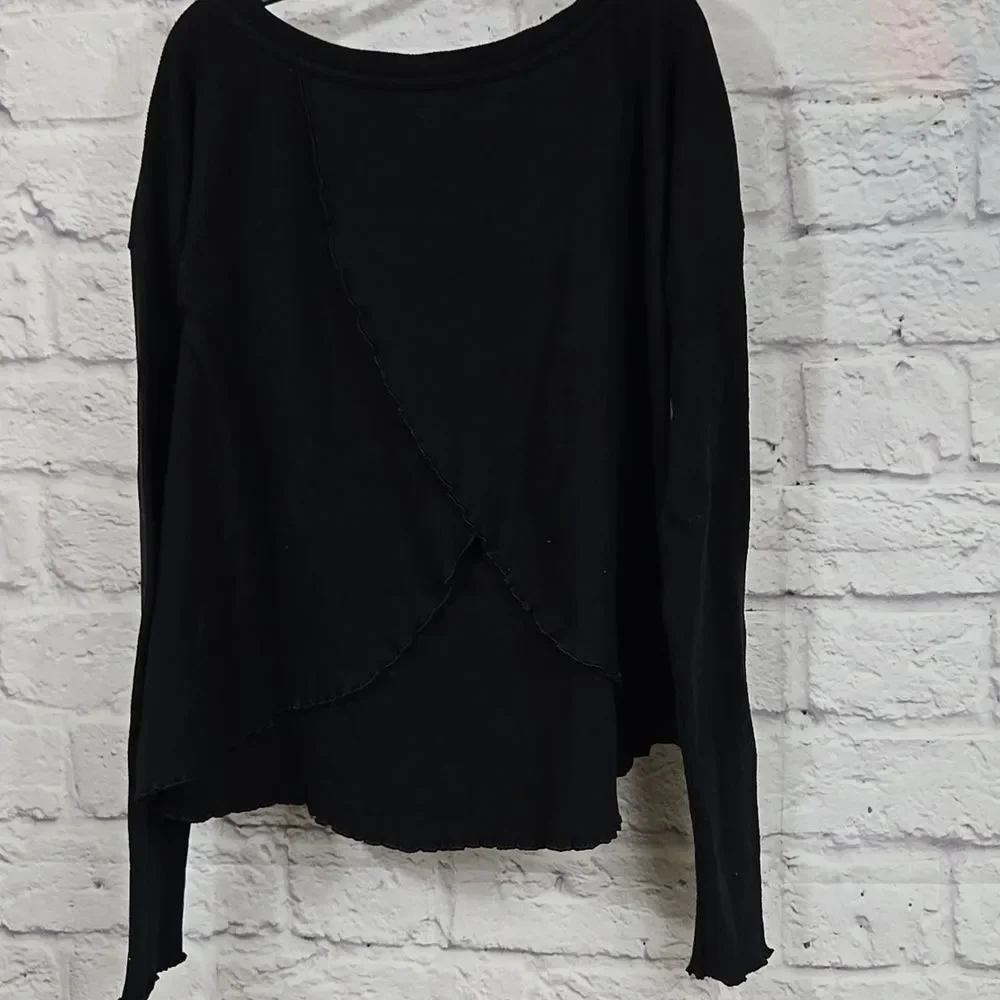 Justice Girls 10 Black Flyaway Tee Graphic Long Sleeve Ribbed Knit T-Shirt Top